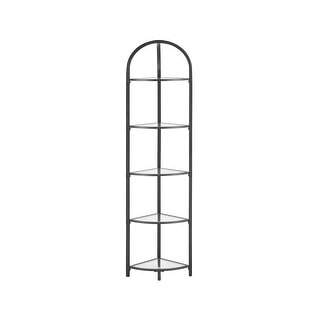 Black Steel and Tempered Glass 5-Tier Corner Shelf with Anti-Tip Kit ...