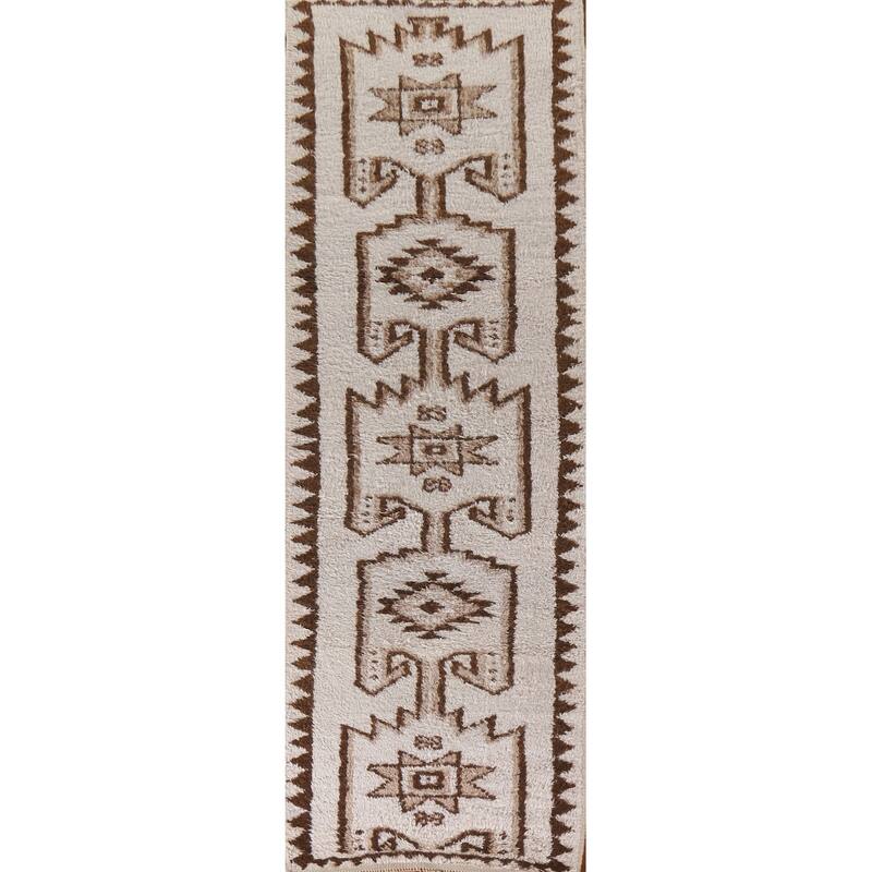 Geometric Anatolian Turkish Runner Rug Handmade Wool Carpet - 3'0"x 11'2"