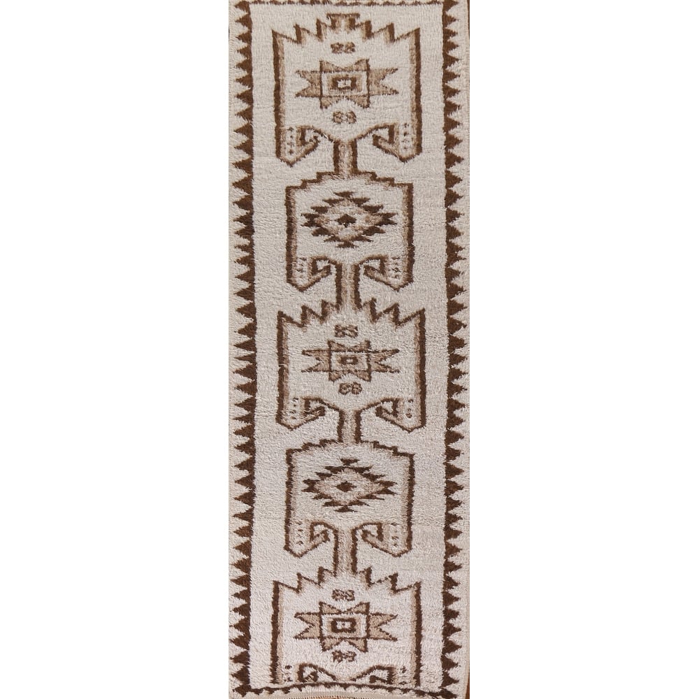 Geometric Anatolian Turkish Runner Rug Handmade Wool Carpet - 3'0"x 11'2"