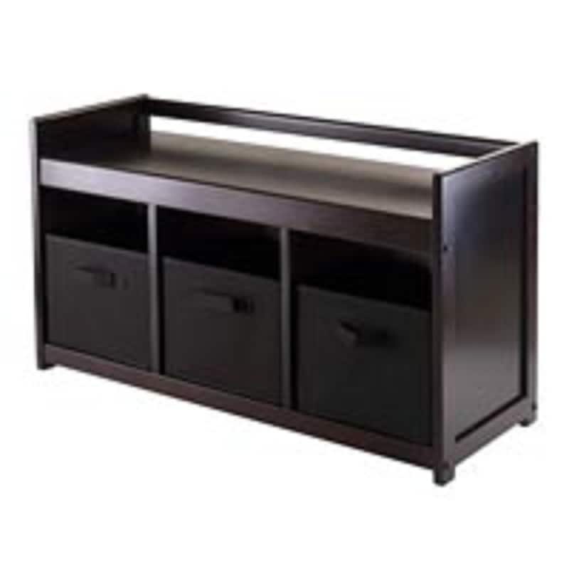 20.75" Dark Brown Black Storage Bench Three Foldable Fabric Basket