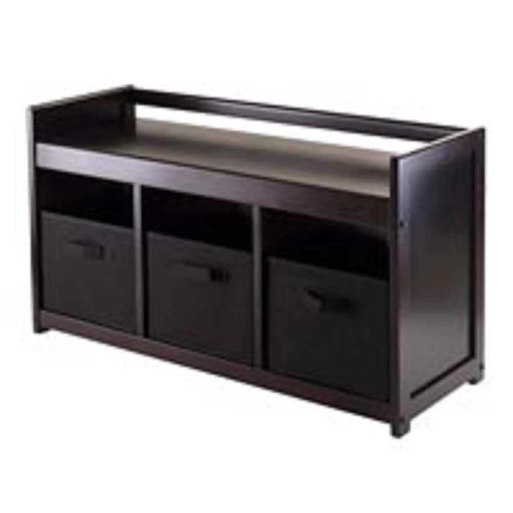 20.75" Dark Brown Black Storage Bench Three Foldable Fabric Basket