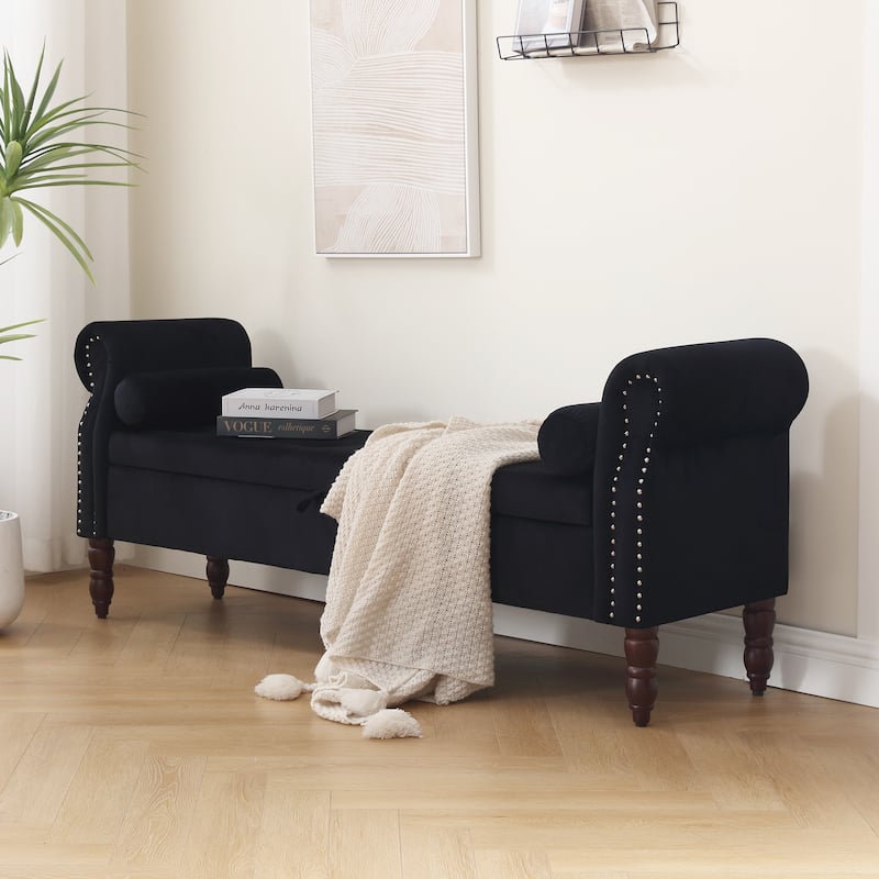 HOMYKA 66.9" Tufted Storage Bench with Rolled Arms Ottoman Long Bench