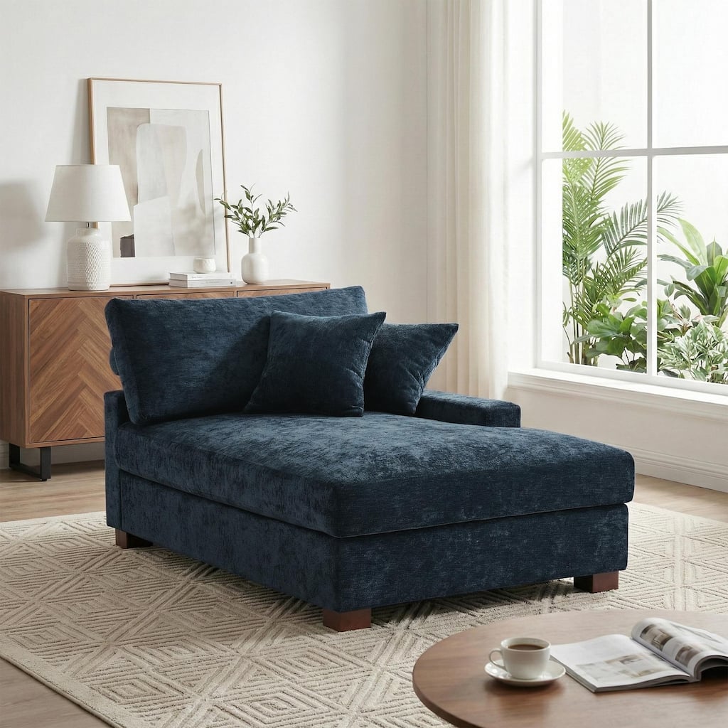 40.8"W Modern Chenille Upholstered Chaise Lounge with Pillow