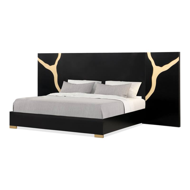 Furniture of America Kismet Modern 3-Piece Black Wood Platform Bedroom Set with Wall Panels