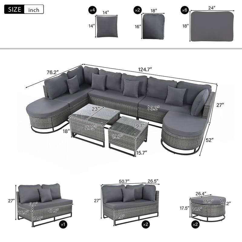 7 Pieces Large Size Outdoor Wicker Sofa Set