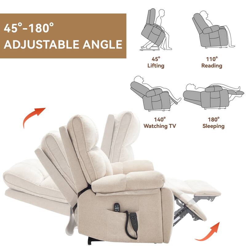 Dual Motor Power Lift Recliner Chair with Massage Heat and Hidden Cup Holders