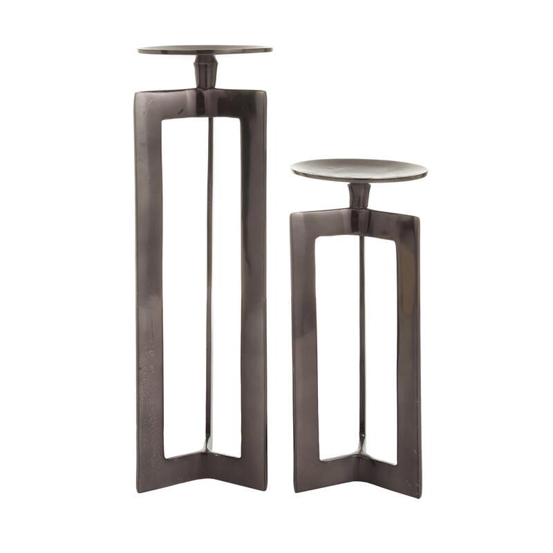 CosmoLiving by Cosmopolitan Aluminum Metal Pillar Geometric Candle Holder (Set of 2) - Gold, Bronze, Silver