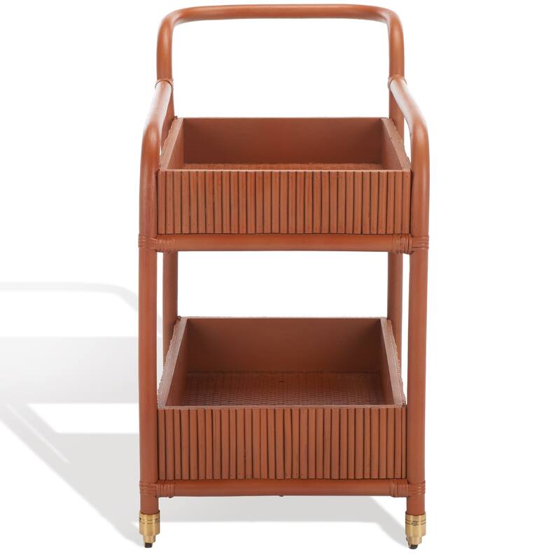 SAFAVIEH Couture Gelsomina Amber Rattan Pole Bar Cart - 35" W x 18" D x 32" H - 35"Wx18"Dx32"H