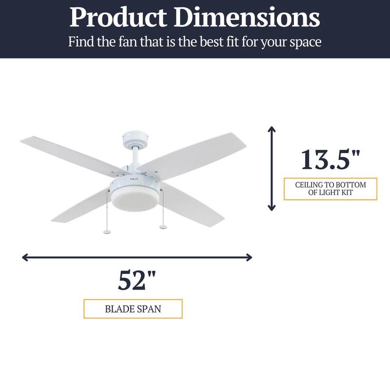 52" Prominence Home Memphis Bright White Contemporary Indoor LED Ceiling Fan with Light, Pull Chain