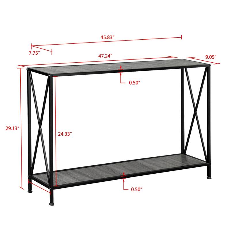 Modern Black Console Table with Steel Frame and Two Shelves for Living Room or Entryway - 43.3" x 9.5" x 28.7" (L x W x H)