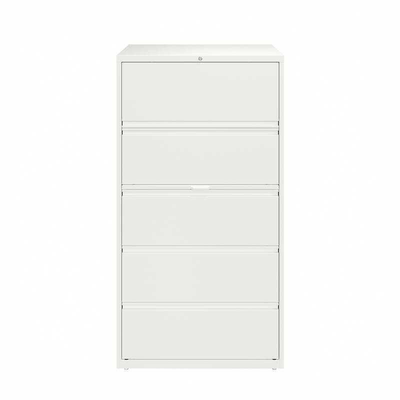Hirsh 36-in Wide HL10000 Series 5 Drawer Lateral File Cabinet with Posting Shelf and Roll-Out Binder Storage, White - White - Legal