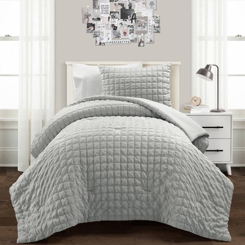 Lush Decor Crinkle Textured Dobby Comforter Set - Light Gray - Twin XL