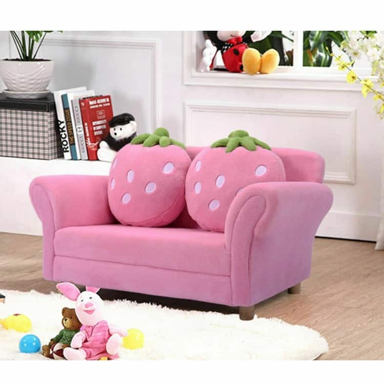 Kids Strawberry Armrest Chair Sofa with 2 Strawberry Pillows - 35.5" x 21.5" x 19"