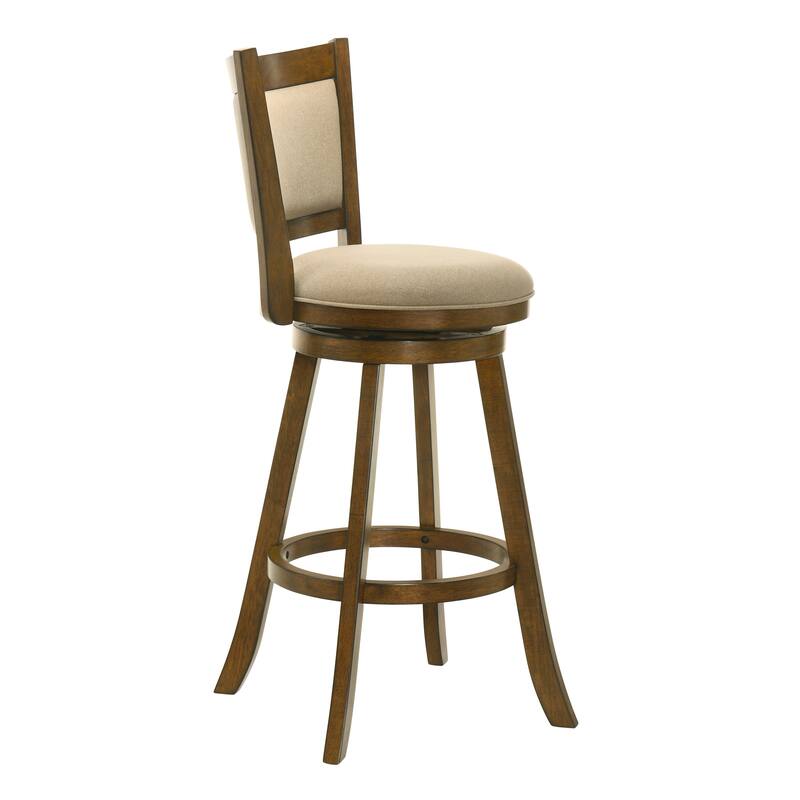 Aiden Modern Farmhouse Swivel Wood Counter Height Kitchen Bar Stool in Sepia Brown Finish with Fabric Upholstered Seat