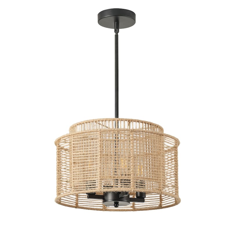 Farmhouse 4-Light Handmade Hemp Rope Weaving Hanging Lamp for Living Room Bedroom