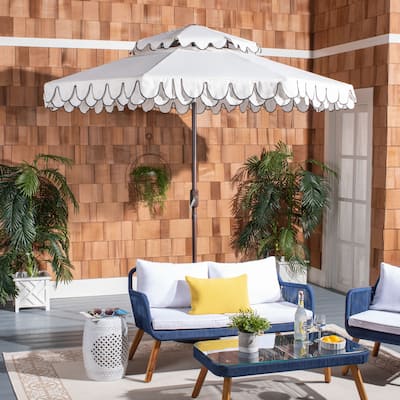 SAFAVIEH Outdoor Living Elegant Valance 9Ft Double Top Umbrella.