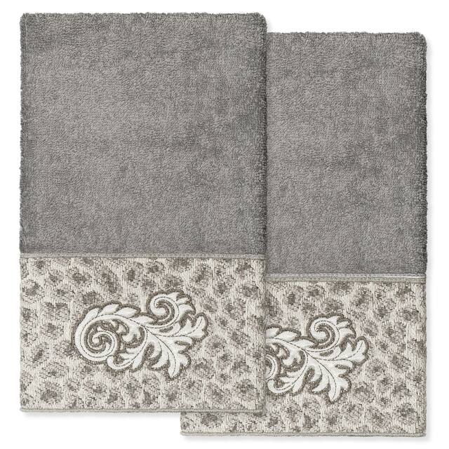 Authentic Hotel and Spa 100% Turkish Cotton April 2PC Embellished Hand Towel Set - Dark Gray