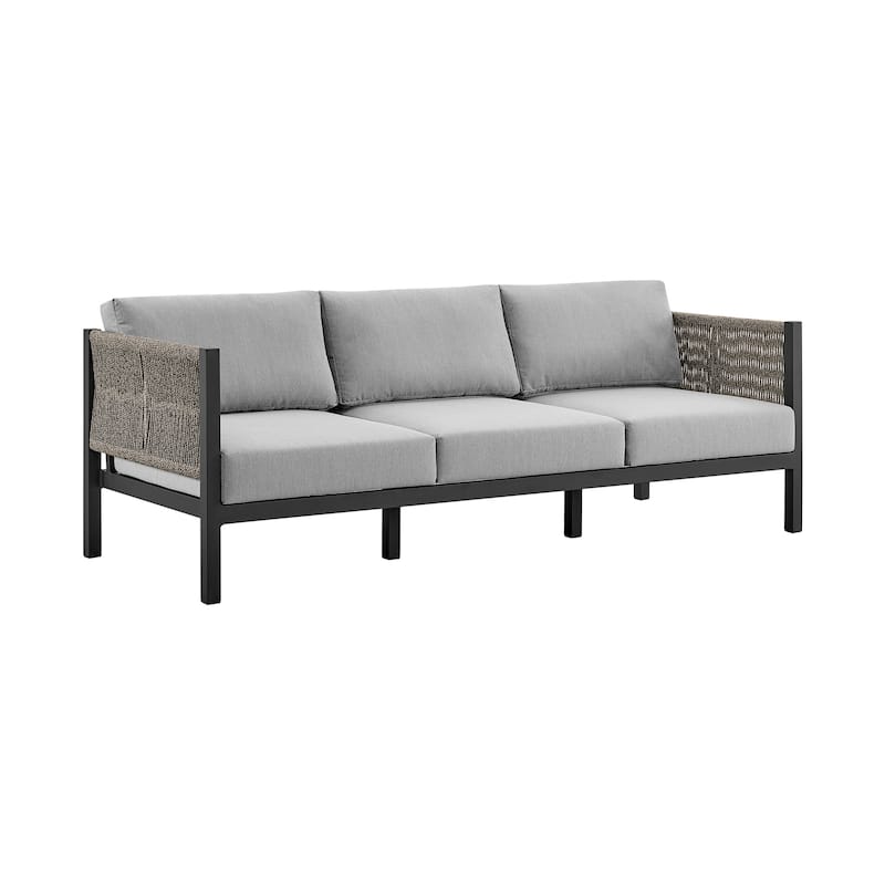 Mareike Rope and Aluminum 81" Outdoor Sofa with Cushions - Dark Gray