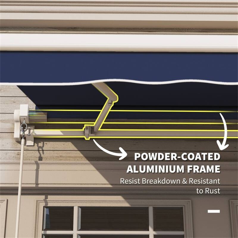 Retractable Patio Polyester Awning with Adjustable Handle and UV Rain Protection for Patio or Balcony - 116.25" W x 96.5" D