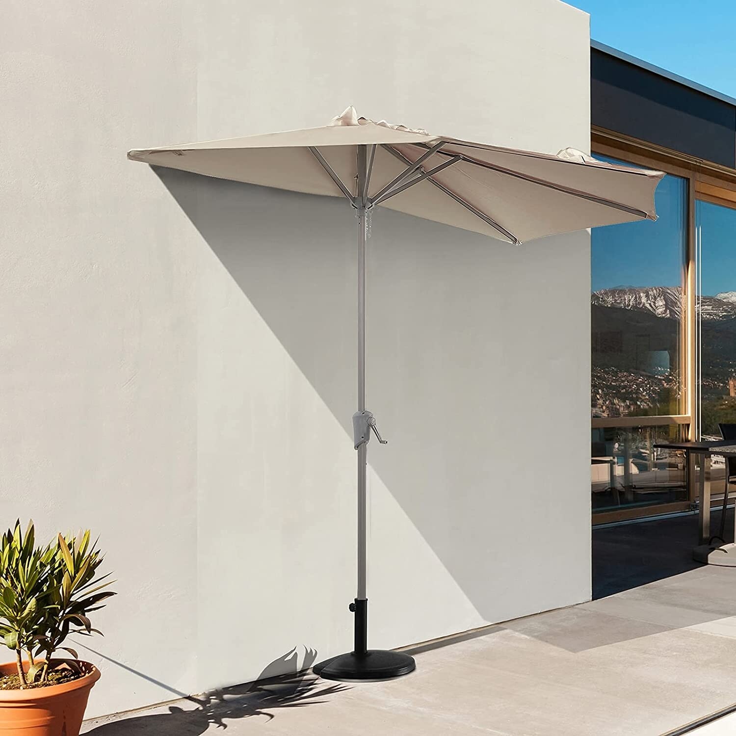 FLAME&SHADE 7.5 Patio Umbrella Outdoor Market Style for Small Balcony Garden Restaurant Café Backyard with Tilting Beige 