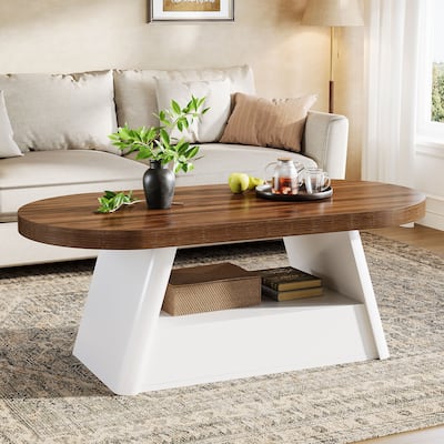 47 Inches Coffee Table with 2-Tier Storage for Living Room - 23.62" D x 47.24" W x 17.72" H