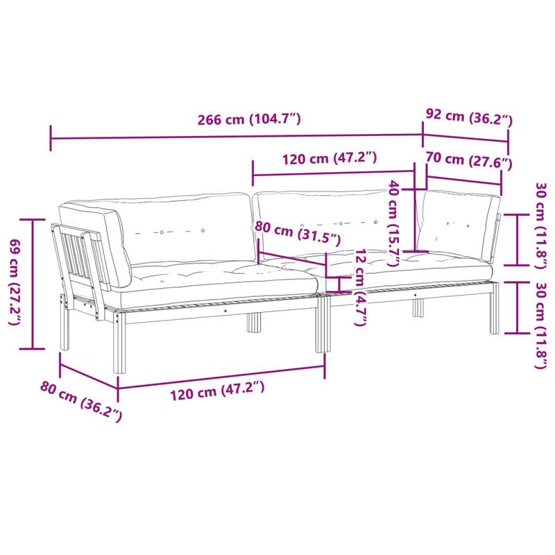 vidaXL Patio Pallet Corner Sofas Sectional Sofa Outdoor 2 Pcs Solid Wood Acacia - 36.2 x 52.4 x 27.2 in