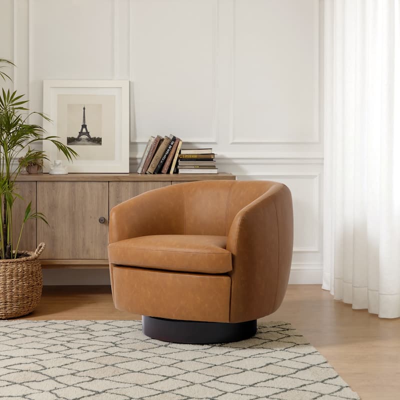 Low Back PU Leather Barrel Chair 360° Swivel Accent Chair for Living Room