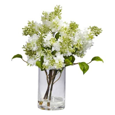 Silk Flower Arrangement Lilac Vase Decor - Faux Lilacs Home Decor Centerpiece - 9" x 9" x 15" - 15