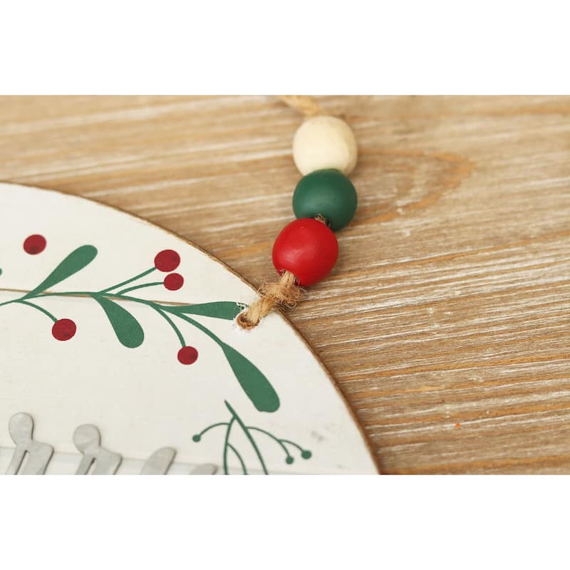 Wood and Metal Round Christmas Wall Hanging Sign,Merry and Bright