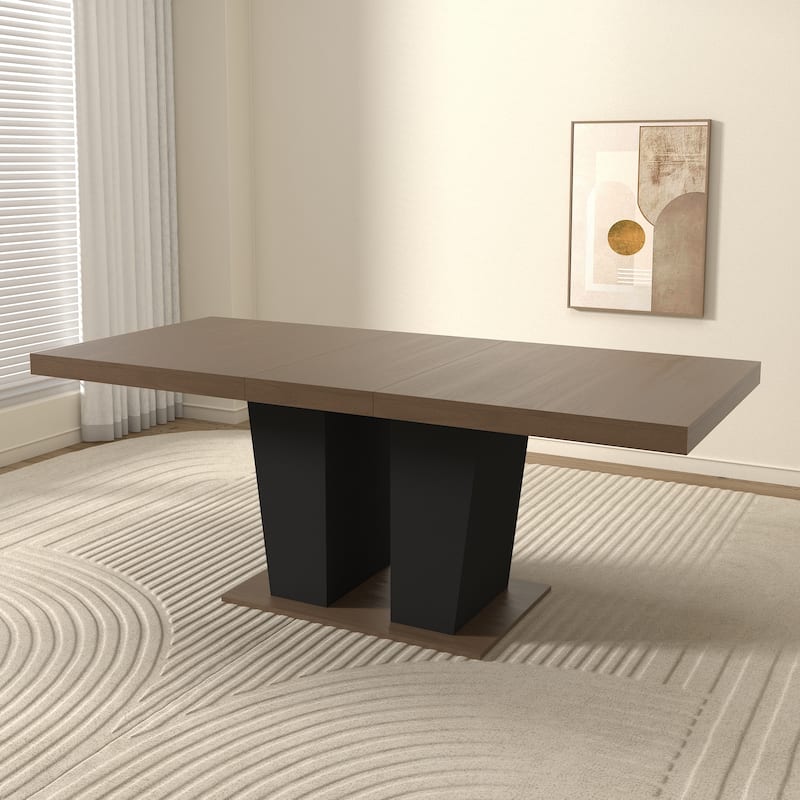 Extendable Dining Room Table for 4-10 People,Wooden Transformer Kitchen Dining Table with Black Double Sturdy Pedestal Base