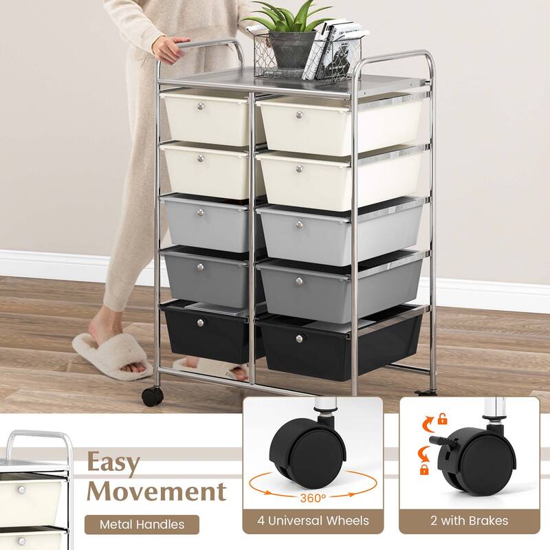Costway 10-Drawer Storage Cart Utility Rolling Trolley Kitchen Office