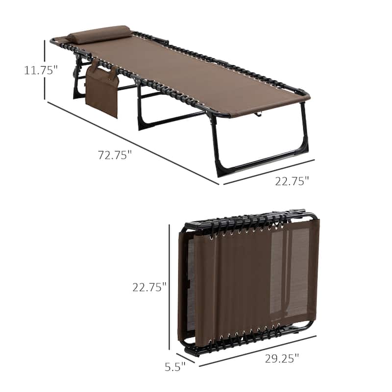 Outsunny Reclining Lounge Chair, Portable Sun Lounger, Folding Camping Cot, with Adjustable Backrest and Removable Pillow
