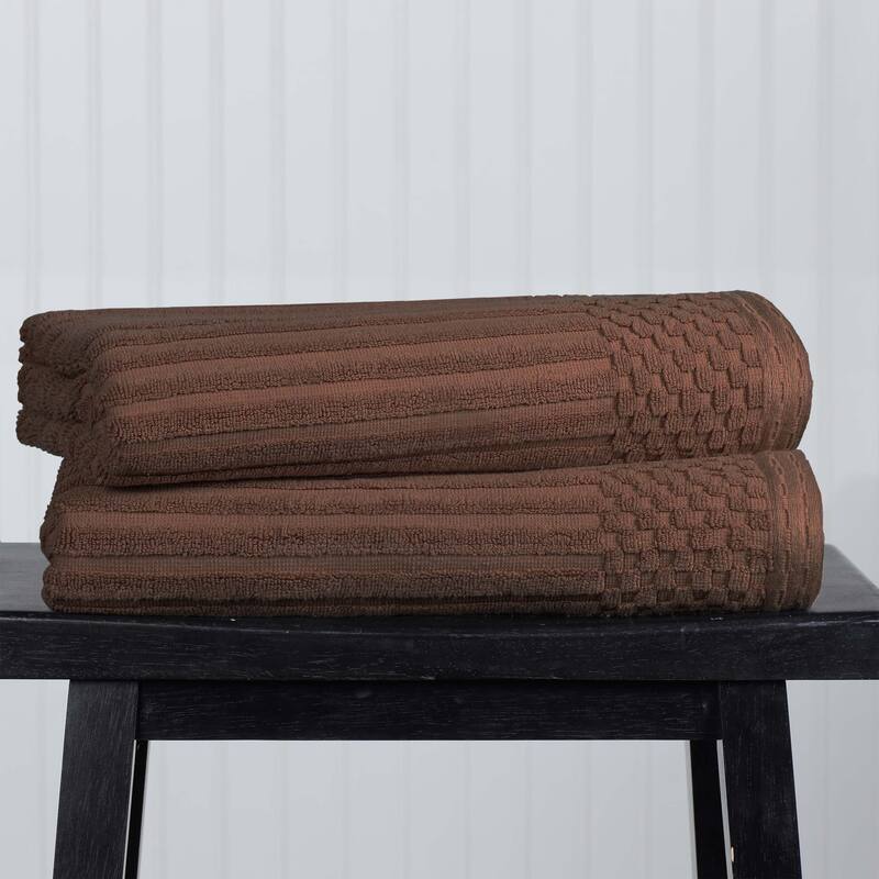 Superior Ribbed Cotton Absorbent Heavyweight Bath Towel Set - 2PC Bath Towels - Brown