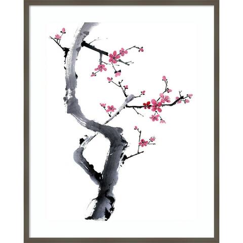 Plum Blossom Branch I by Rae Parker Wood Framed Wall Art Print - Svelte Clay Grey