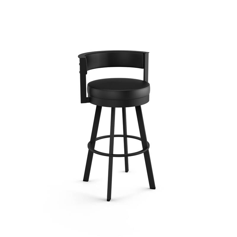 Amisco Browser Swivel Bar Stool - Charcoal Black Faux Leather / Black Metal