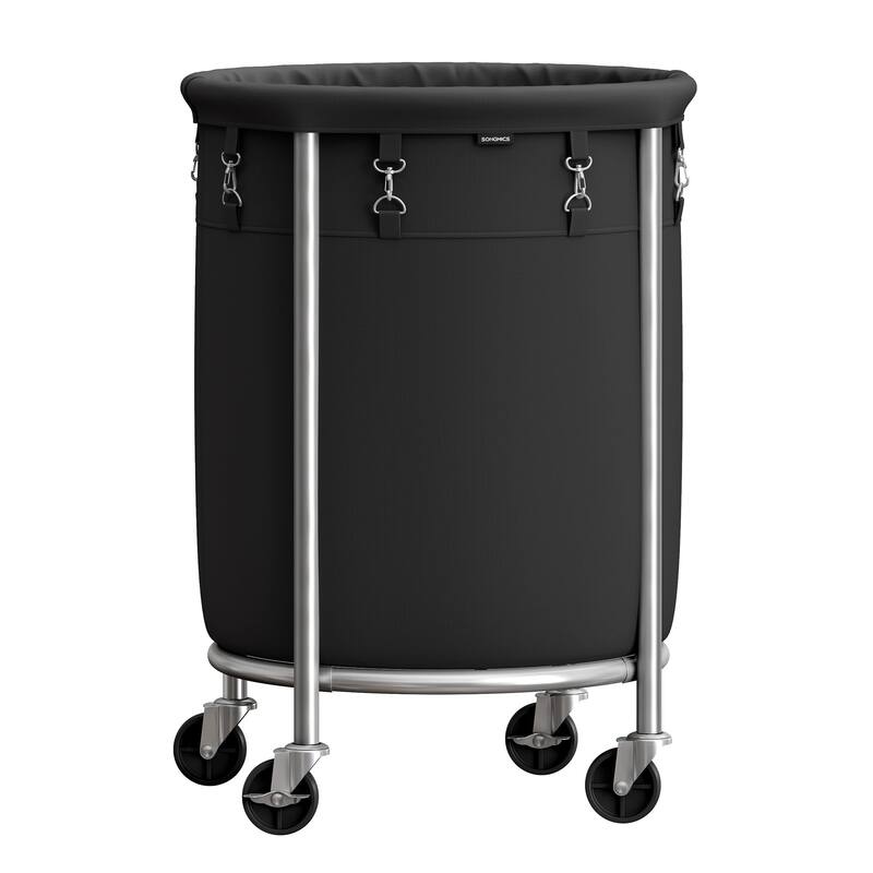 Laundry Basket with Wheels,Rolling Laundry Hamper,29 Gal,Round Laundry Cart with Steel Frame & Removable Bag 4 Casters 2 Brakes - Black