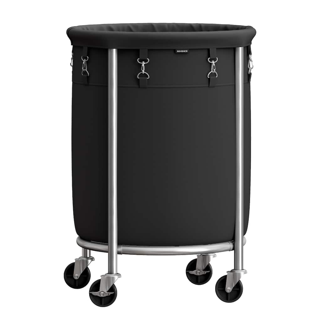 Laundry Basket with Wheels,Rolling Laundry Hamper,29 Gal,Round Laundry Cart with Steel Frame & Removable Bag 4 Casters 2 Brakes