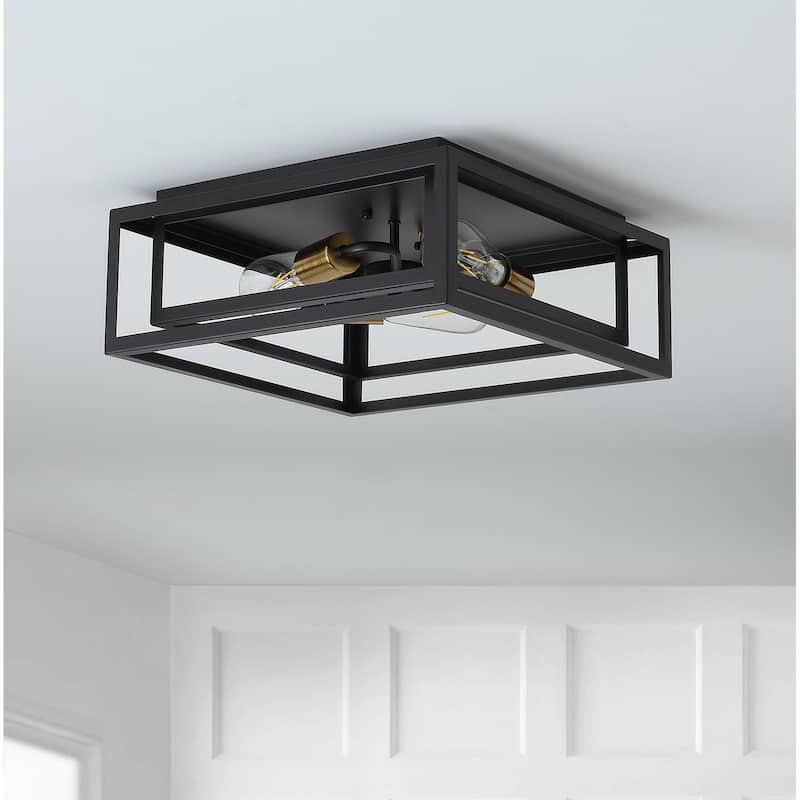 Industrial Black 3-Light Caged Ceiling Lamp for Kitchen Dining Room - Black
