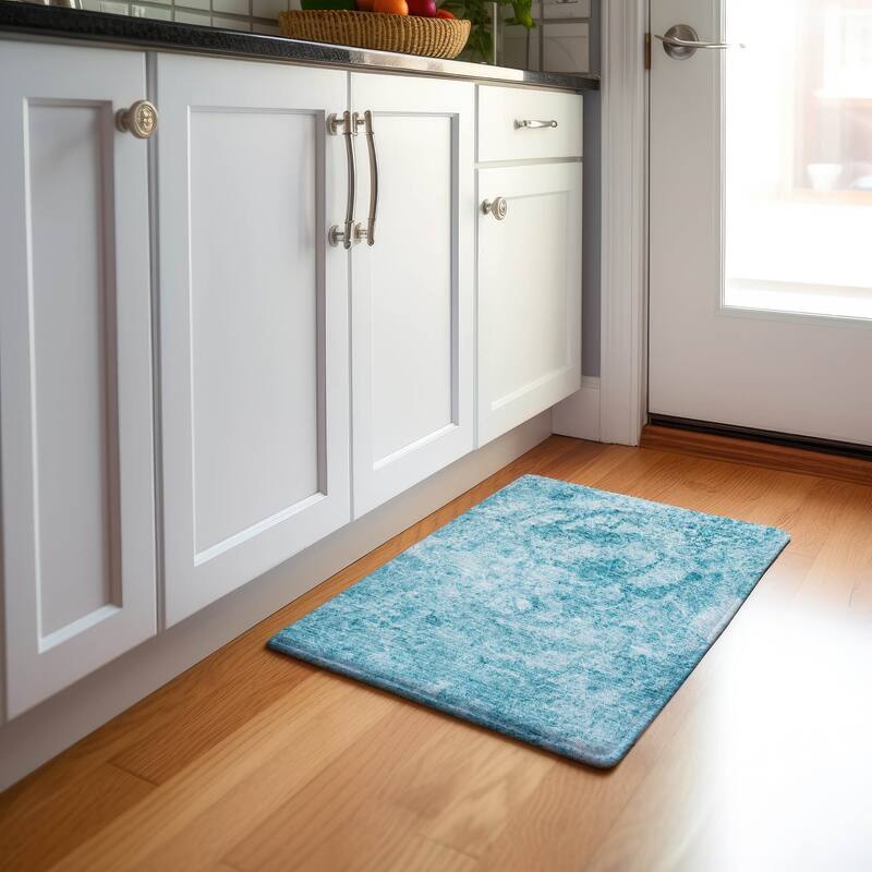 Premium Washable Super Soft Solid Abstract Mayfield Rug - Teal - 1' 8" x 2' 6" - Rectangle