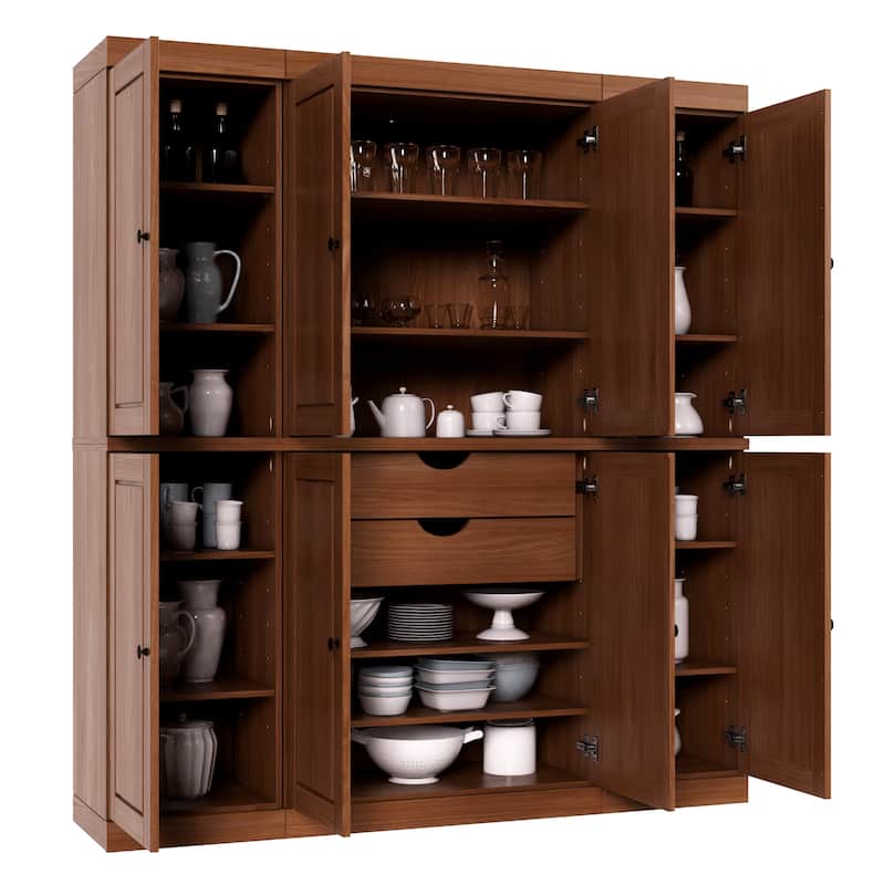 100% Solid Wood Kitchen China Pantry Buffet with Glass or Solid Wood Doors and 2-Drawer Kit by Palace Imports - 65" x 71.5"