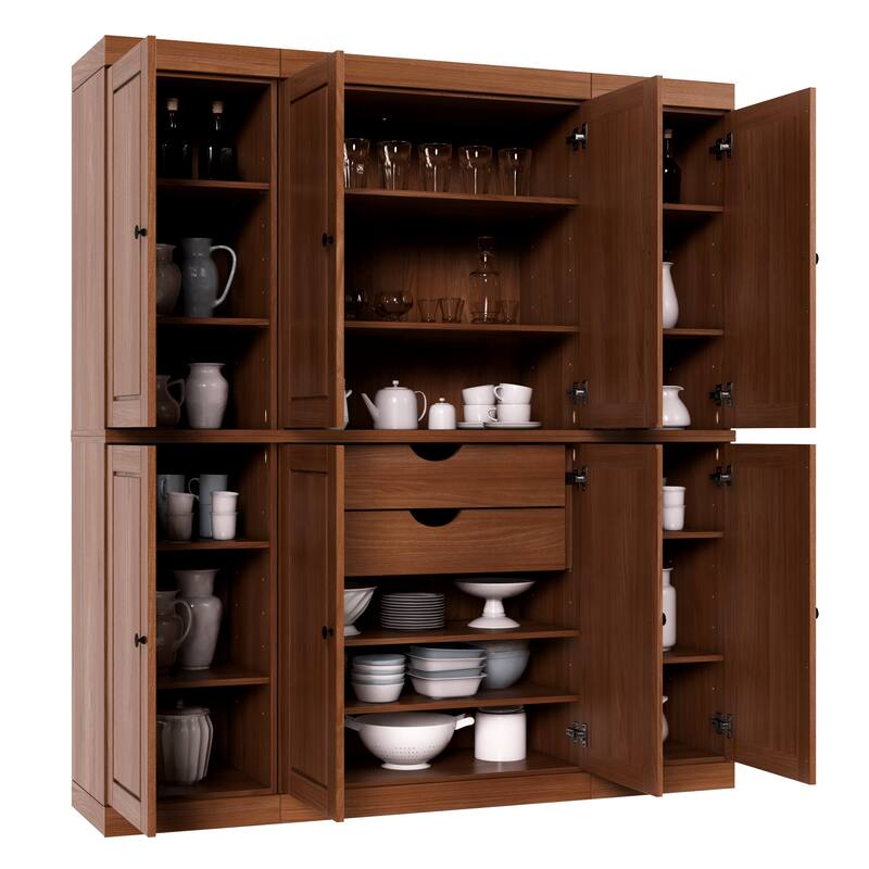 Palace Imports 100% Solid Wood Pantry Cabinet, Raised Panel Doors, 2 Drawers, Adjustable Shelves, 65" Wide, 71.5" Tall