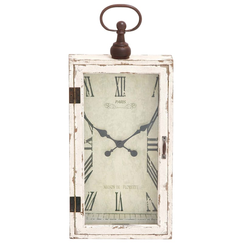Wooden Pocket Watch Style Wall Clock with Hinged Door - White - Roche River Decor