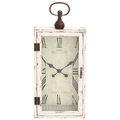 Wooden Pocket Watch Style Wall Clock with Hinged Door - White - Roche River Decor