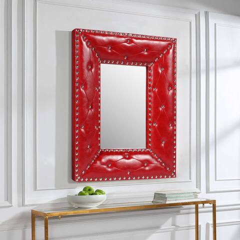 Vintage Red Rectangle Decorative Wall Mirror with Rivet Decoration - 21.00" x 2.20" x 26.00"H