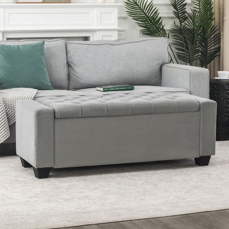 Adeco Rectangle Storage Ottoman Bench for Living Room, Bedroom