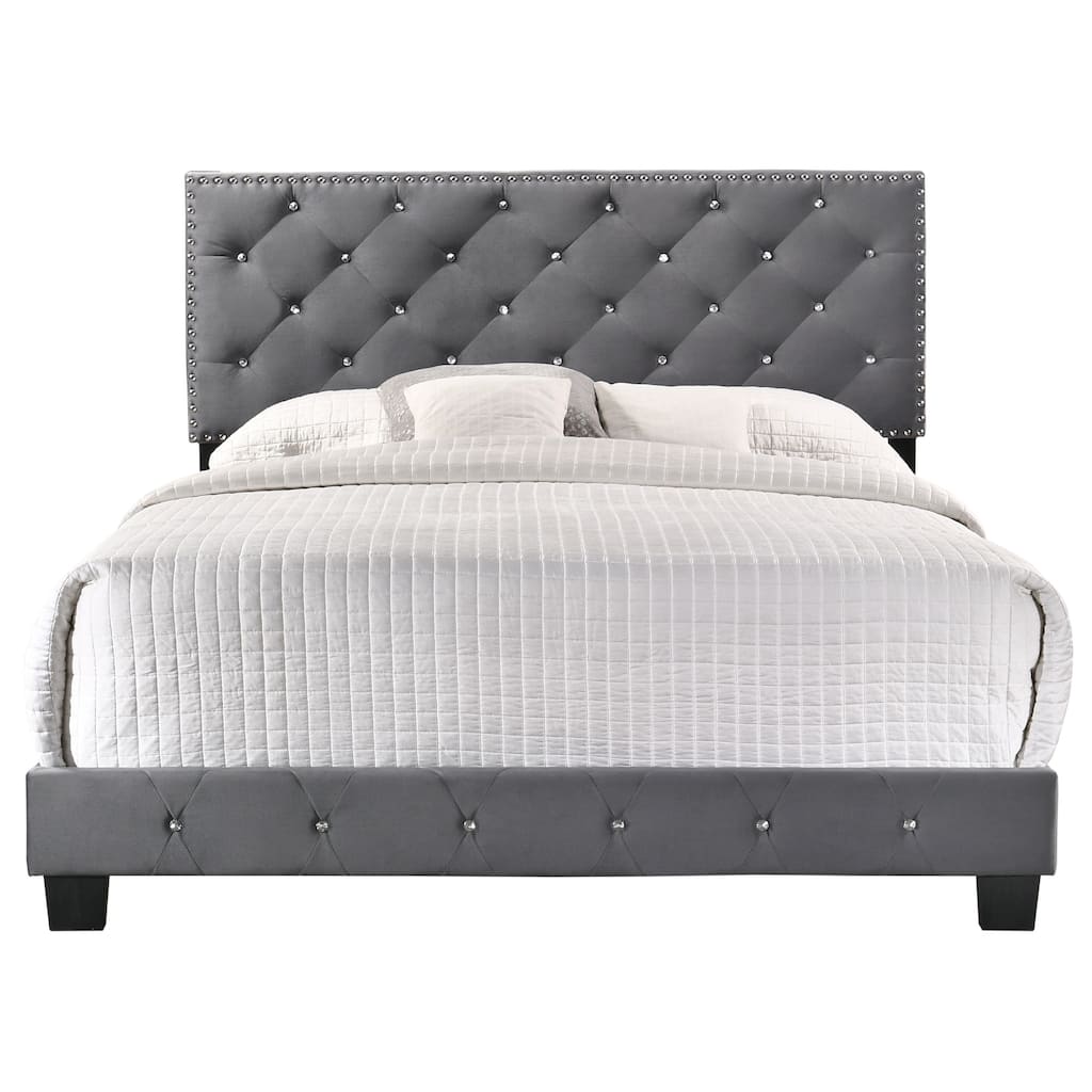 Tufted Faux Jewel Upholstered Queen Panel Bed - 83" - Gray