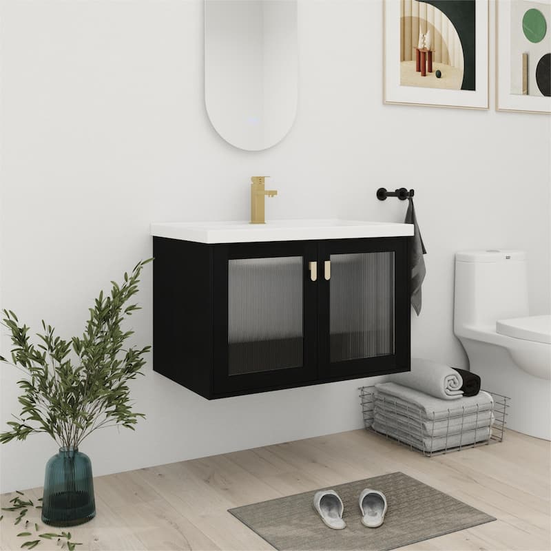 Bathroom Vanity With Sink In 28/32 Inch, Floating/Freestanding Bathroom Vanity With Soft Close Door