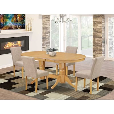 5 Piece Kitchen Dining Set - Oval Table with Butterfly Leaf & 4 Linen Chairs - 40x76 Inch