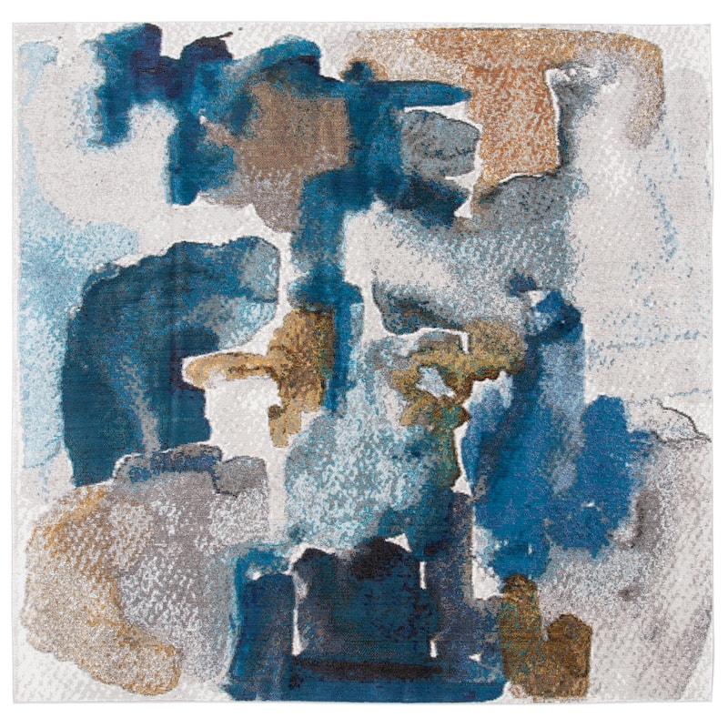 SAFAVIEH Aria Daciana Modern Abstract Rug - 6'5" Square - Ivory/Navy