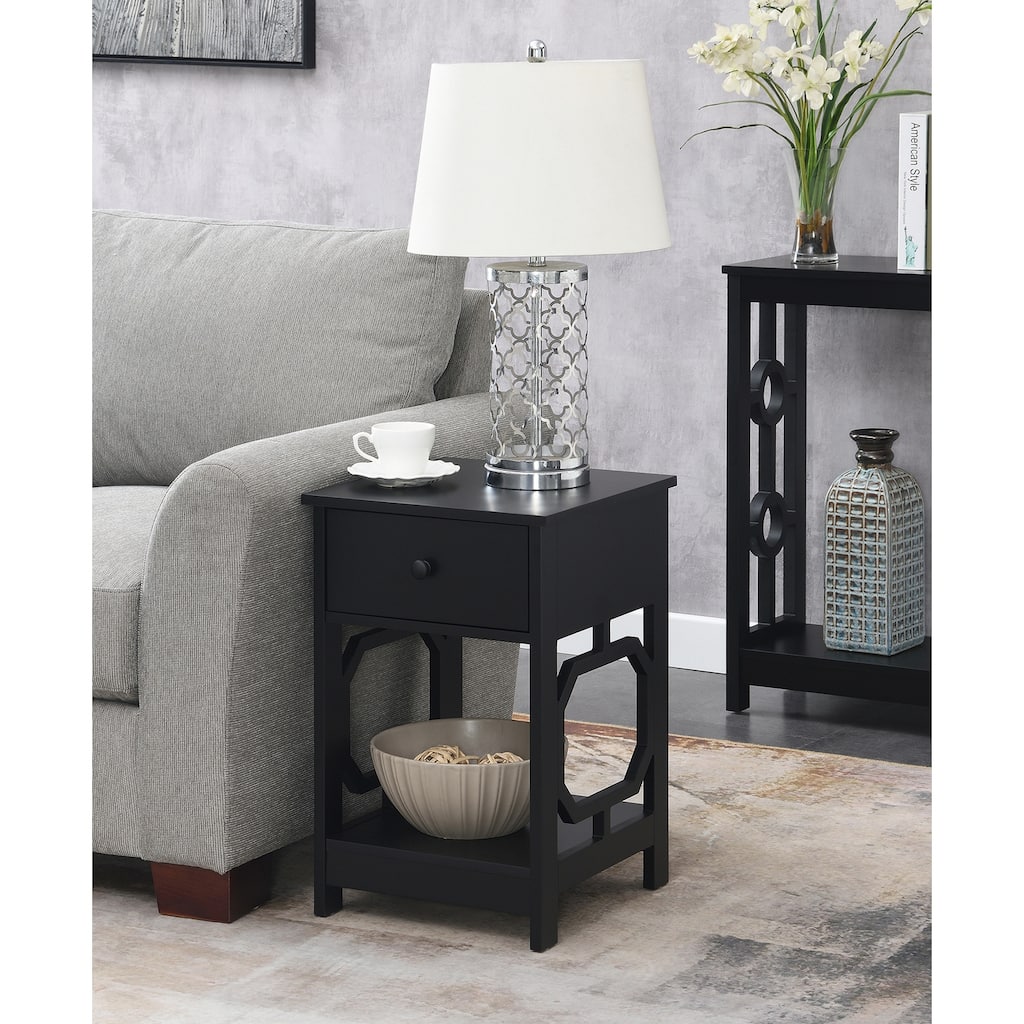 1 Drawer End Table with Octagon Side Design, Two Tier Shelves and Pull Out Drawer, Stylish Accent Table for Bedroom Storage